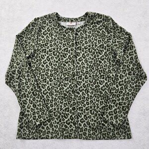 Quacker Factory XL Animal Print Snap Button Cardigan Size M Rhinestone Green